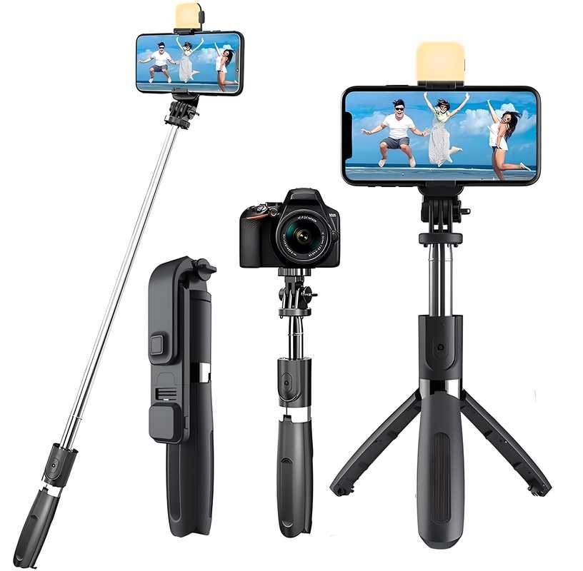 3-in-1 Wireless Bluetooth Selfie Stick Tripod with Light (R1S) | Foldable, Extendable & Portable Stand with Remote